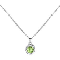 LUX ACCESSORIES Peridot August Birthstone Pendant Disc Pave Charm Pendant Necklace Birthday Stone