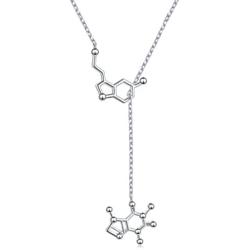 DAOSHANG S925 Sterling Silver Molecule Serotonin and Caffeine Molecule Necklace Chemistry Jewelry for Science Lover and Coffee Lover