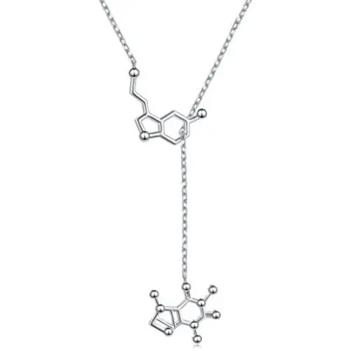 DAOSHANG S925 Sterling Silver Molecule Serotonin and Caffeine Molecule Necklace Chemistry Jewelry for Science Lover and Coffee Lover