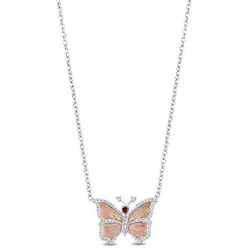 Enchanted Disney Fine Jewelry 14K Rose Gold over Sterling Silver 1/6 CTTW Rhodolite Garnet Mulan Necklace