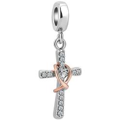 LovelyCharms Cross Charm with God All Things are Possible Religious Dangle Bead Fits European Bracelets