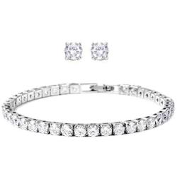 Shop LC Delivering Joy Women Diamond April Birthstone Tennis Bracelet with Stud Solitaire Earrings White Cubic Zirconia CZ Fashion Jewelry Birthday Gifts Set 7'' Cttw 11.5