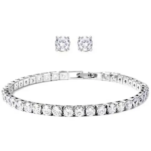Shop LC Delivering Joy Women Diamond April Birthstone Tennis Bracelet with Stud Solitaire Earrings White Cubic Zirconia CZ Fashion Jewelry Birthday Gifts Set 7'' Cttw 11.5 Shop LC Delivering Joy Women Diamond April Birthstone Tennis Bracelet with Stud Solitaire Earrings White Cubic Zirconia CZ Fashion Jewelry Birthday Gifts Set 7'' Cttw 11.5
