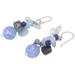 NOVICA Multi-Gem Cultured Freshwater Pearl .925 Sterling Silver Beaded Dangle Earrings, Azure Love