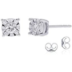 La Joya 1/10-1/6 Carat Total Weight (cttw) Dainty Lab Grown Diamond Stud Earrings for Women And Men - Set In a White Rhodium Plated 925 Sterling Silver Miracle Plate - GH Color VS/SI Clarity