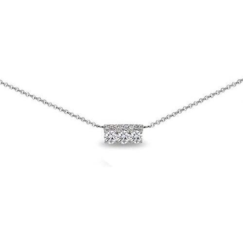 Sterling Silver Genuine or Synthetic Gemstone Round Three Stone Dainty Bar Choker Necklace