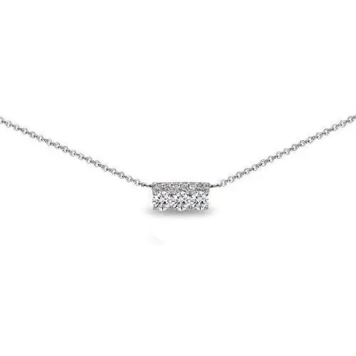 Sterling Silver Genuine or Synthetic Gemstone Round Three Stone Dainty Bar Choker Necklace