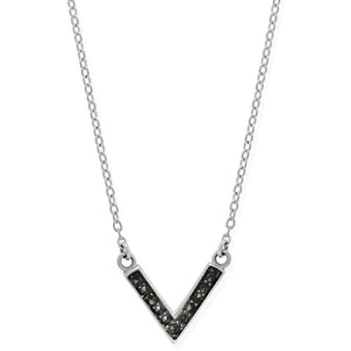 Boma Jewelry Sterling Silver Marcasite Chevron V Necklace, 18 Inches