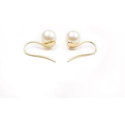HinsonGayle AAA GEM 8-8.5mm Round Freshwater Cultured Pearl Dangle Earrings 14K Gold