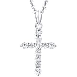 Carleen Yellow Gold Plated Sterling Silver Cubic Zirconia CZ Simulated Diamond Cross Crucifix Pendant Necklace Jewelry for Women Girls, 18'' Silver Chain Nice Gifts Jewelry Box