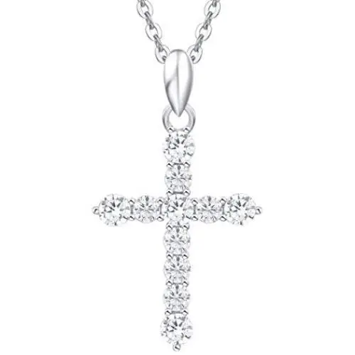 Carleen Yellow Gold Plated Sterling Silver Cubic Zirconia CZ Simulated Diamond Cross Crucifix Pendant Necklace Jewelry for Women Girls, 18'' Silver Chain Nice Gifts Jewelry Box Carleen Yellow Gold Plated Sterling Silver Cubic Zirconia CZ Simulated Diamond Cross Crucifix Pendant Necklace Jewelry for Women Girls, 18'' Silver Chain Nice Gifts Jewelry Box