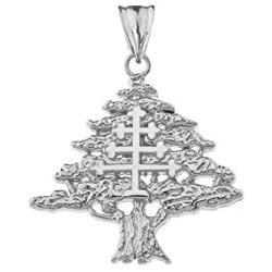 Fine Sterling Silver Lebanese Cedar Tree with Maronite Cross Pendant