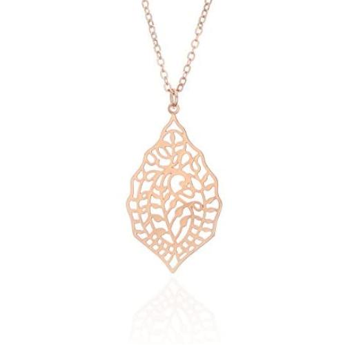 Ouran Long Necklace for Women,Leaf Pendant Necklace for Girls Gift Rose Gold Chain Necklace Vintage Necklace