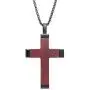 Stainless Steel Cross Pendant Necklace with Wood and Black Ion Plating 24 Inch Box Chain Lobster Claw by Lavari Jewelers
