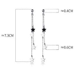 Tassel Star Threader Chain S925 Sterling Silver Long Dangle Drop Earrings for Women Girls Elegant Cute Ball Stud Dangling Hanging Fashion Lucky Star Lightweight Hypoallergenic Jewelry Gifts Birthday