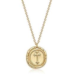 VACRONA Coin Necklace 18k Gold Plated Vintage Textured Medallion Coin Pendant Round Circle Disk Dainty Necklace for Women