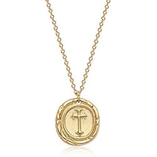 VACRONA Coin Necklace 18k Gold Plated Vintage Textured Medallion Coin Pendant Round Circle Disk Dainty Necklace for Women