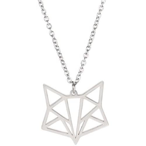 VASSAGO Stainless Steel Origami Geometric Fox Head Pendant Necklace Hollow Out Design Animal Charm Necklaces for Men Women Boys and Girls