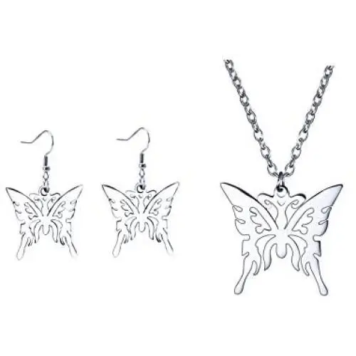 Punk Butterfly Pendant Necklace Hook Earrings Set Stainless Steel Chain Heart Necklace Dangle Earrings for Women Girls Alternative Jewelry Cool and Cute Streetwear Accessory Jewelry Set Gift Punk Butterfly Pendant Necklace Hook Earrings Set Stainless Steel Chain Heart Necklace Dangle Earrings for Women Girls Alternative Jewelry Cool and Cute Streetwear Accessory Jewelry Set Gift