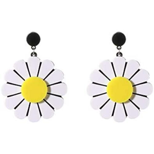 Acrylic Daisy Flower Dangle Earrings Geometric Black Disc Blossom Sunflower Drop Earrings for Women Girls