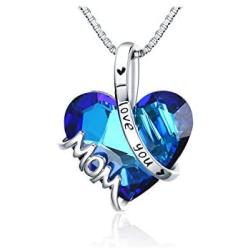 WOTEER Mom Necklace for Mom Birthday I Love You Mom Blue Crystal Necklace for Mom from Daughter