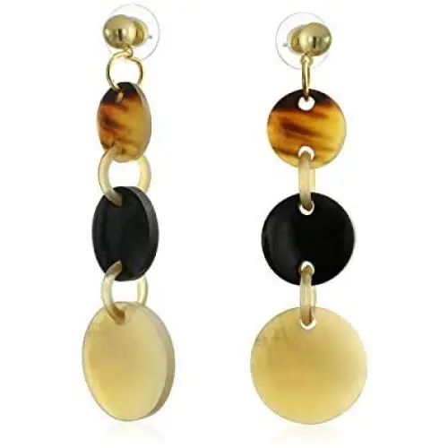 Boho Fashion Geometric Hand Made Natural Organic Buffalo Horn Dangle Round Disc Triple Coin Drop Earrings For Women Teen Boho Fashion Geometric Hand Made Natural Organic Buffalo Horn Dangle Round Disc Triple Coin Drop Earrings For Women Teen