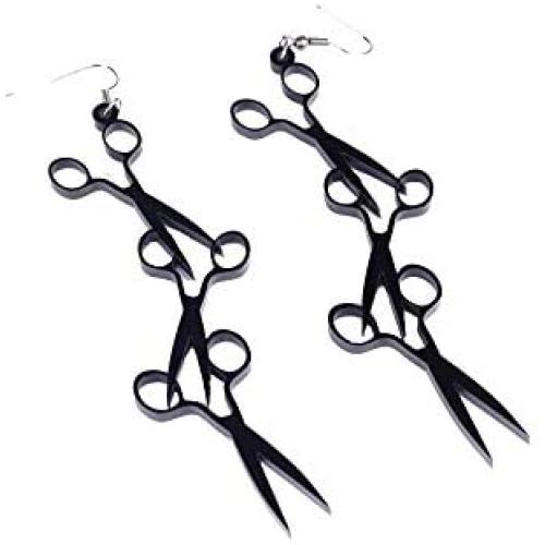 YINLIN Acrylic Black Scissors Comb Dangle Long Earrings Hairdresser Hair Gift