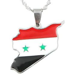 Stainless Steel Syria Map Flag Pendant Necklaces Syrians Jewelry