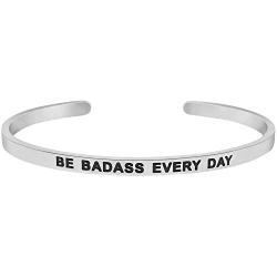 Be Badass Every Day Motivational Mantra Quote Cuff Bracelet, Graduation Gift, Birthday Jewelry Gifts for Women, Teen Girls
