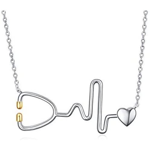 SOULMEET Sterling Silver Stethoscope Heart Pendant Necklace Medical Workers Doctor Nurse Gift Nursing Themed Jewelry