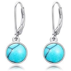 Turquoise Small Hoops Earrings, 925 Sterling Silver Round Shape Huggie Hypoallergenic for Sensitive Ears, Turquoise Jewelry Gift for Women Mom Wife Daughter Girlfriend with Gift Box
