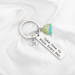 FUSTMW Happy Camper RV Keychain Camping Gift Trailer Vacation Campers Jewelry Take Time to Enjoy Every Day