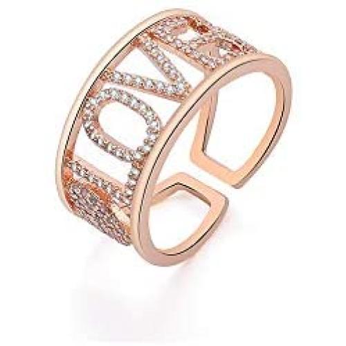 Ouran Promise Ring for Women, Size Adjustable Rose Gold and Silver Plated with Shining Zircon Crystal Eternity Wedding Bands, Engagement Rings Jewelry Gift for Girl Friend