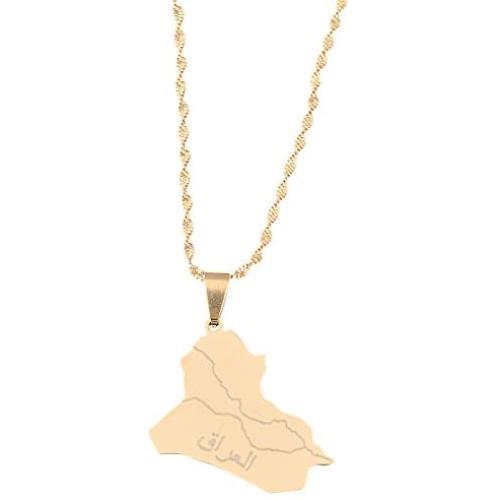 Stainless Steel Fashion Iraq Map Pendant Necklace Gold Color Map Of Iraq Jewelry