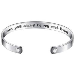 Unomor Bracelets for Women Mom Inspirational Gifts Cuff Bracelet Bangle Personalized Jewelry Birthday Gift for Her Stainless Steel Engraved with Gift Box