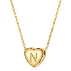 SANNYRA Dainty Initial Necklace 14K Gold White Gold Rose Gold Plated Letters A-Z 26 Alphabet Heart Pendant Necklace for Women，Valentines Day Gifts