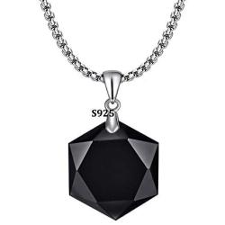 OCARLY 925 Black Obsidian/Blue Sandstone Star of David Pendant Hexagram Amulet Gemstone Stainless Steel Titanium Necklace Jewish Religious Jewelry