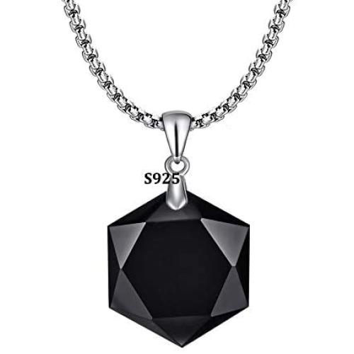 OCARLY 925 Black Obsidian/Blue Sandstone Star of David Pendant Hexagram Amulet Gemstone Stainless Steel Titanium Necklace Jewish Religious Jewelry