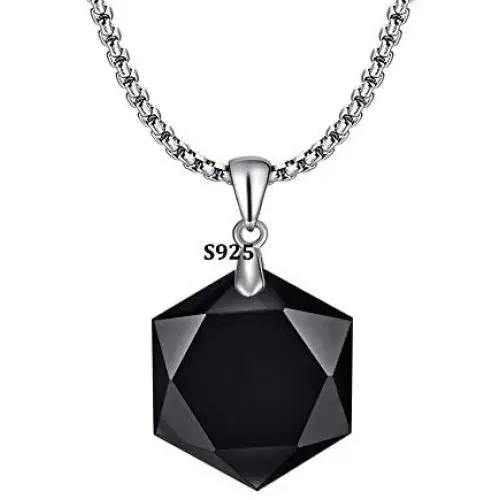 OCARLY 925 Black Obsidian/Blue Sandstone Star of David Pendant Hexagram Amulet Gemstone Stainless Steel Titanium Necklace Jewish Religious Jewelry