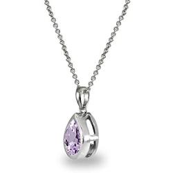 Sterling Silver Genuine or Synthetic Gemstone 8x6mm Teardrop Bezel-Set Dainty Pendant Necklace
