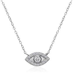 Sterling Silver Evil Eye Round Bezel-Set Cubic Zirconia Dainty Choker Necklace