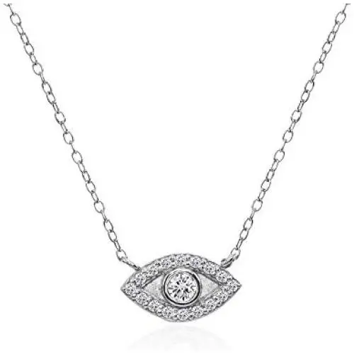 Sterling Silver Evil Eye Round Bezel-Set Cubic Zirconia Dainty Choker Necklace Sterling Silver Evil Eye Round Bezel-Set Cubic Zirconia Dainty Choker Necklace