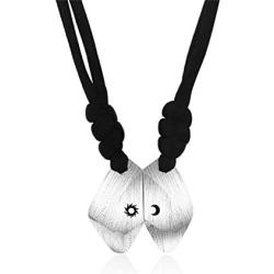 Sun and Moon Engraved Stone Pendant Necklace Magnet Attraction Design Romantic Love Stone Necklace for Boyfriend Girlfriend Couples Valentines Day Jewelry