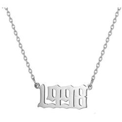 JIAHATE Birth Years Necklace for Women Girls,Initial Number Year Pendant Necklace Men Boy Birthstone Birthday Gift Charm Friendship Old English Arabic Mumerals Stainless Steel Necklace Jewelry