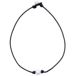 Aobei Single Cultured Freshwater Pearl Choker Necklace for Women Genuine Leather Jewelry Handmade