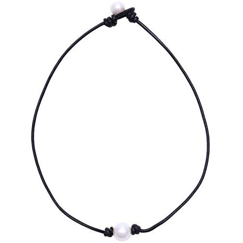 Aobei Single Cultured Freshwater Pearl Choker Necklace for Women Genuine Leather Jewelry Handmade