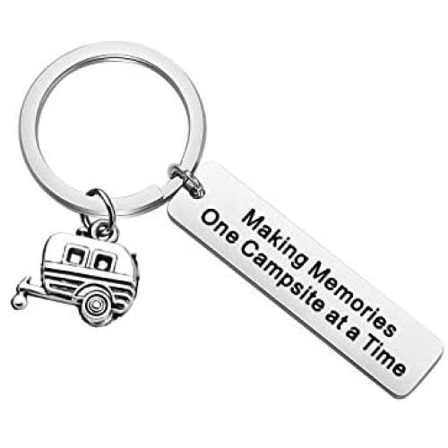 BAUNA Happy Camper RV Keychain Making Memories One Campsite at a Time Camping Lovers Gift Camping Trailer Key Ring for Vacation Travel Outdoors Mountains