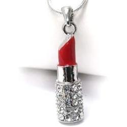 DianaL Boutique Designer Look Crystal Red Lipstick 3D Pendant and 18'' Necklace Gift Boxed Fashion Jewelry