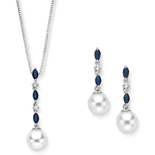 KATARINA Diamond Jewelry Set with Fresh Water Pearl and Sapphire in 14K White Gold (0.08 cttw) KATARINA Diamond Jewelry Set with Fresh Water Pearl and Sapphire in 14K White Gold (0.08 cttw)