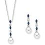 KATARINA Diamond Jewelry Set with Fresh Water Pearl and Sapphire in 14K White Gold (0.08 cttw)